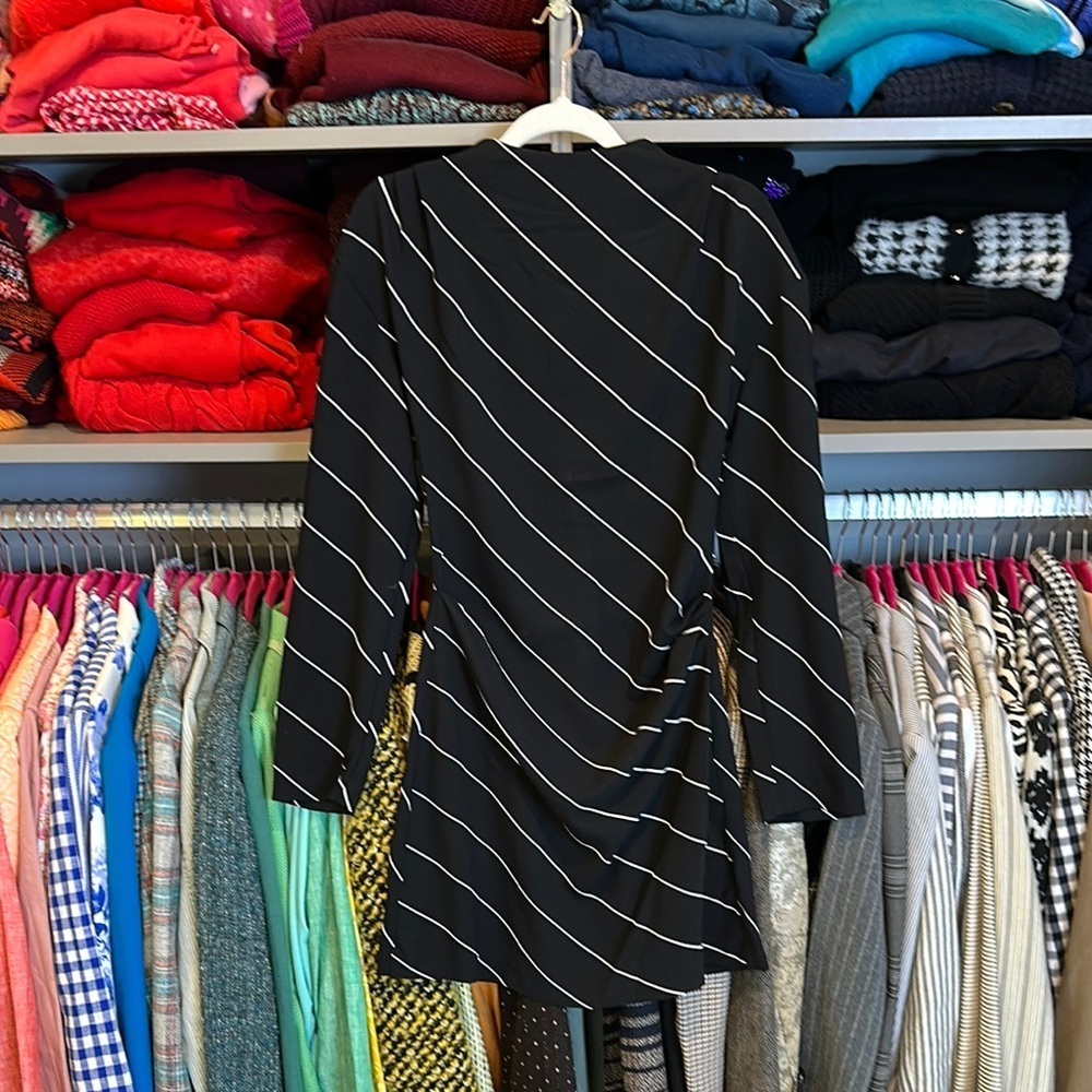 H$M black/white striped long sleeve back zipper closure dress size XS NWT